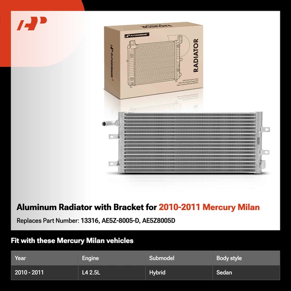 Aluminum Radiator with Bracket for 2010-2011 Mercury Milan