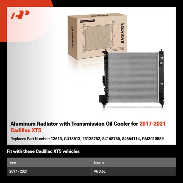 Aluminum Radiator with Transmission Oil Cooler for 2017-2021 Cadillac XT5