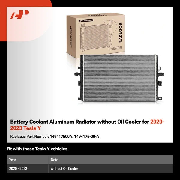 Battery Coolant Aluminum Radiator without Oil Cooler for 2020-2023 Tesla Y