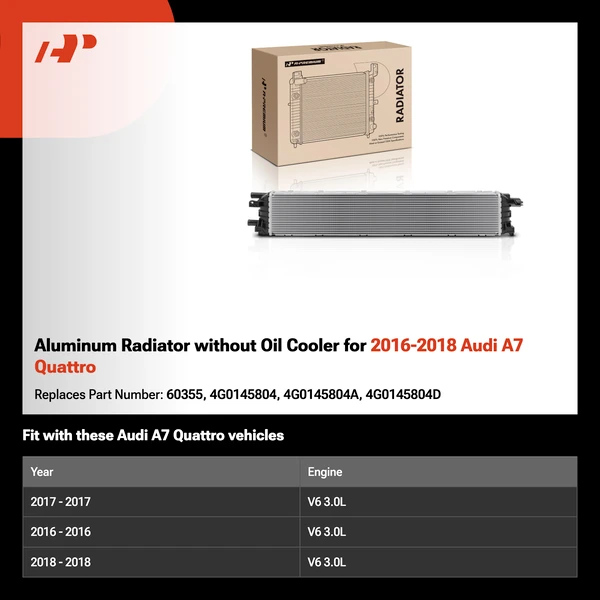Aluminum Radiator without Oil Cooler for 2016-2018 Audi A7 Quattro