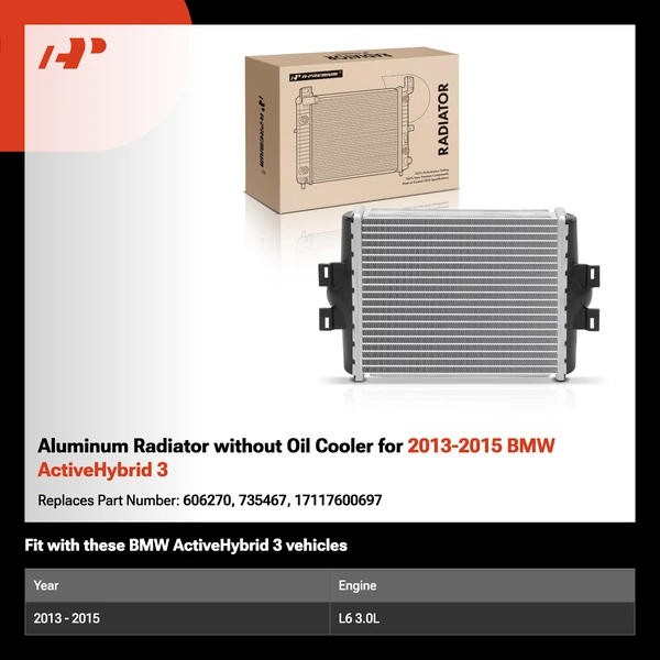 Aluminum Radiator without Oil Cooler for 2013-2015 BMW ActiveHybrid 3