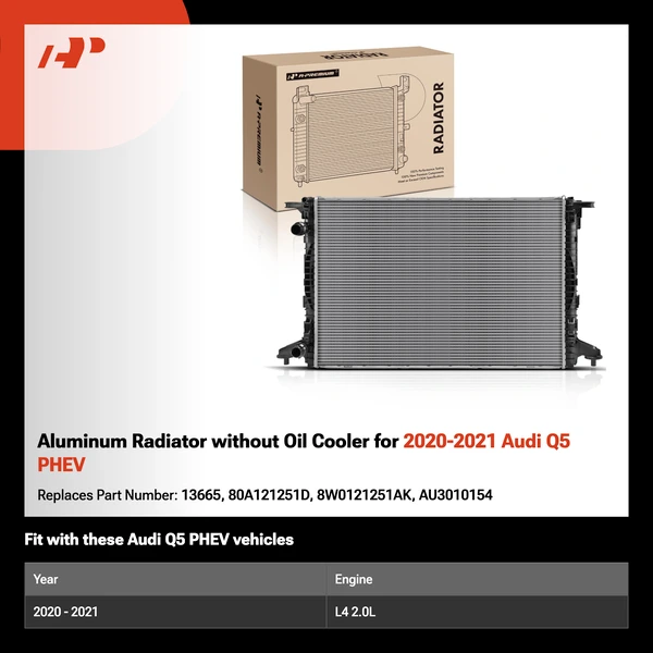 Aluminum Radiator without Oil Cooler for 2020-2021 Audi Q5 PHEV