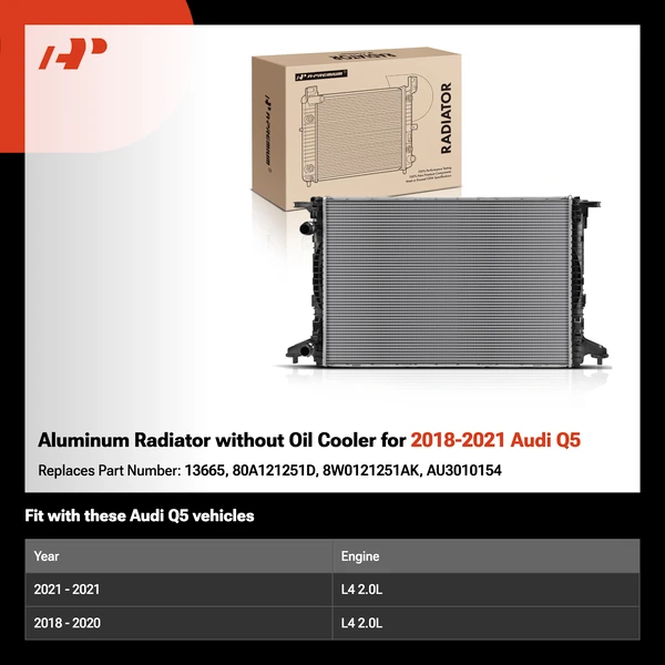 Aluminum Radiator without Oil Cooler for 2018-2021 Audi Q5