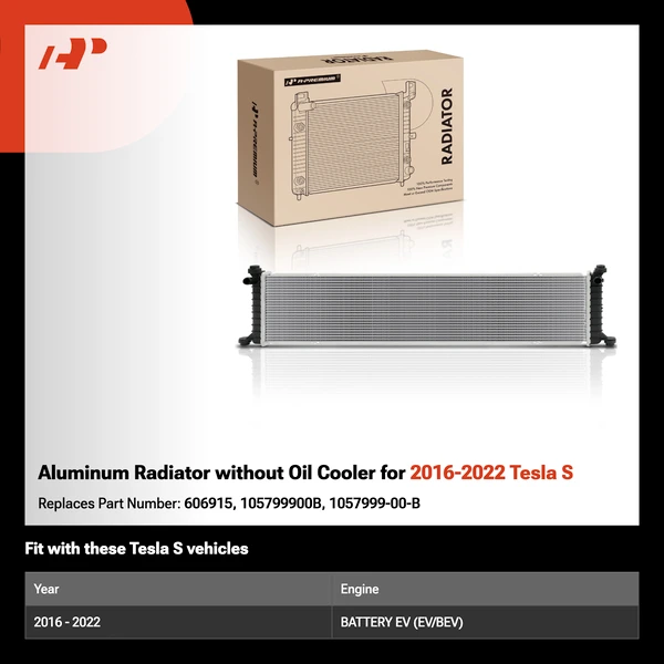 Aluminum Radiator without Oil Cooler for 2016-2022 Tesla S