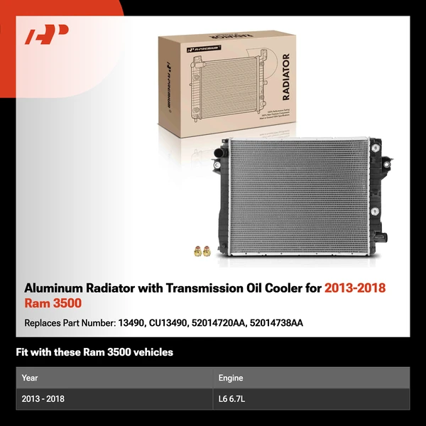 Aluminum Radiator with Transmission Oil Cooler for 2013-2018 Ram 3500
