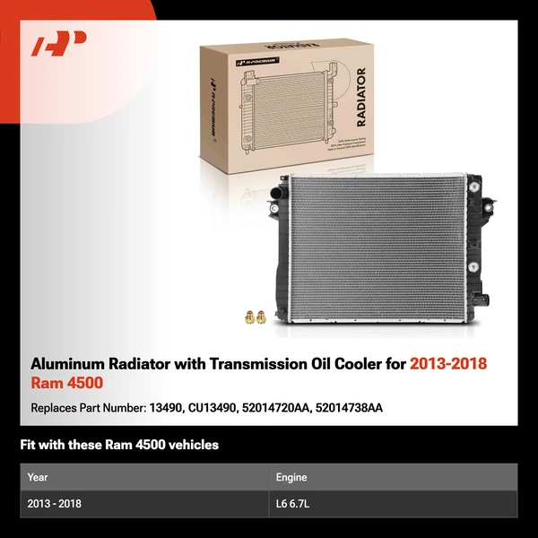 Aluminum Radiator with Transmission Oil Cooler for 2013-2018 Ram 4500