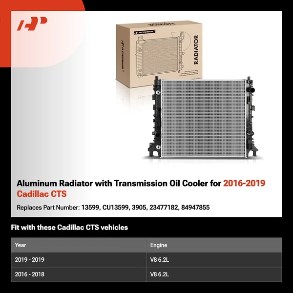 Aluminum Radiator with Transmission Oil Cooler for 2016-2019 Cadillac CTS