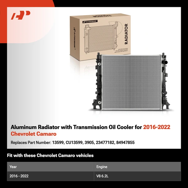 Aluminum Radiator with Transmission Oil Cooler for 2016-2022 Chevrolet Camaro