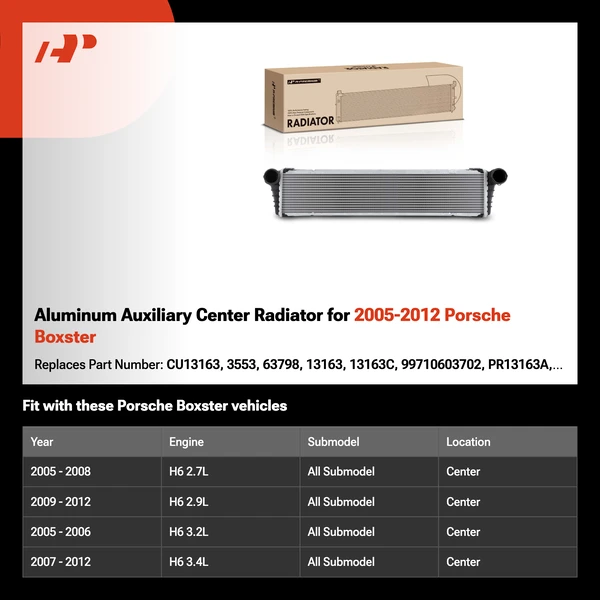 Aluminum Auxiliary Center Radiator for 2005-2012 Porsche Boxster