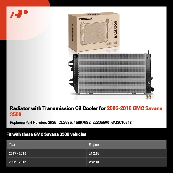 Radiator with Transmission Oil Cooler for 2006-2018 GMC Savana 3500