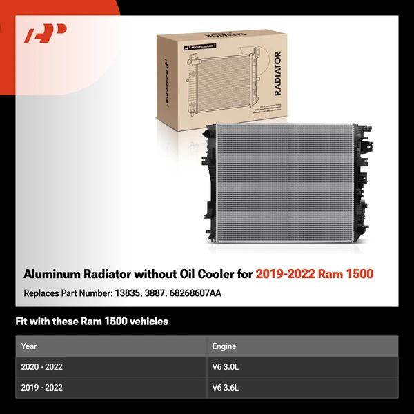 Aluminum Radiator without Oil Cooler for 2019-2022 Ram 1500
