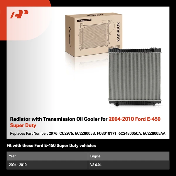 Radiator with Transmission Oil Cooler for 2004-2010 Ford E-450 Super Duty
