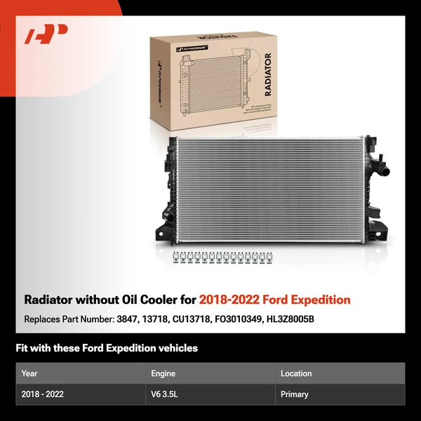 Radiator without Oil Cooler for 2018-2022 Ford Expedition