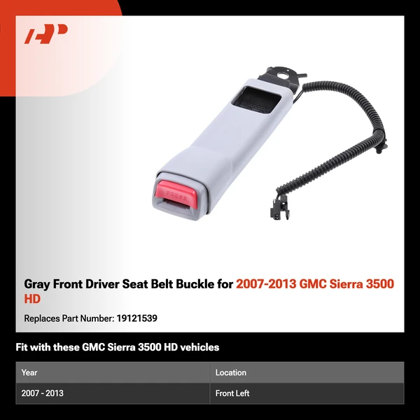 Gray Front Driver Seat Belt Buckle for 2007-2013 GMC Sierra 3500 HD