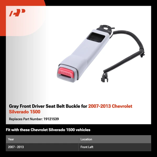 Gray Front Driver Seat Belt Buckle for 2007-2013 Chevrolet Silverado 1500