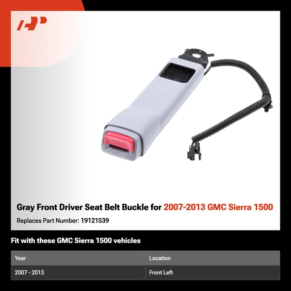 Gray Front Driver Seat Belt Buckle for 2007-2013 GMC Sierra 1500