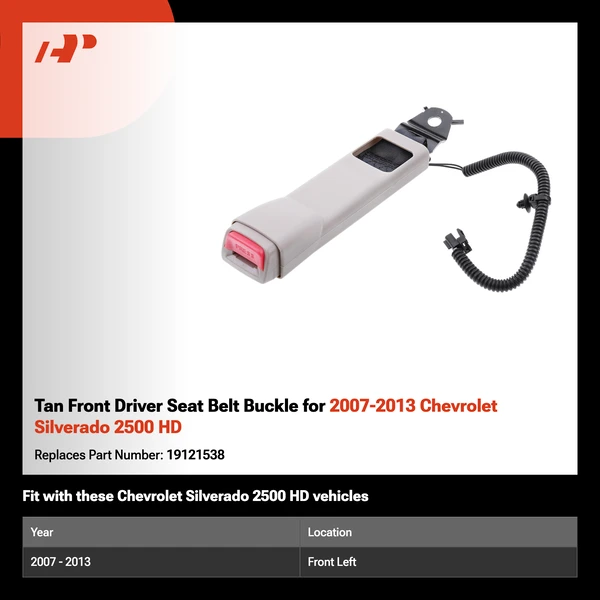 Tan Front Driver Seat Belt Buckle for 2007-2013 Chevrolet Silverado 2500 HD