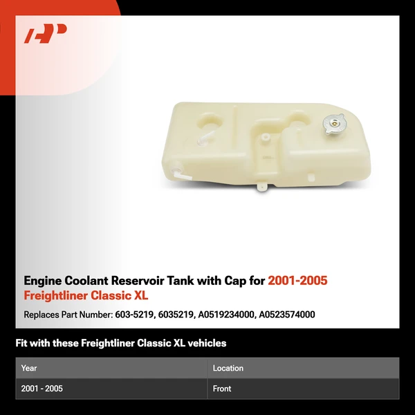 Engine Coolant Reservoir Tank with Cap for 2001-2005 Freightliner Classic XL