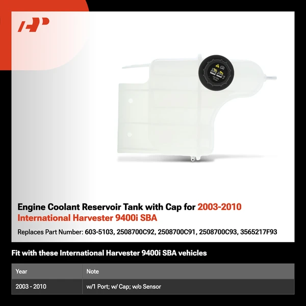 Engine Coolant Reservoir Tank with Cap for 2003-2010 International Harvester 9400i SBA