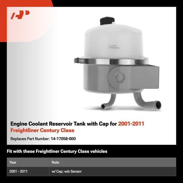 Engine Coolant Reservoir Tank with Cap for 2001-2011 Freightliner Century Class