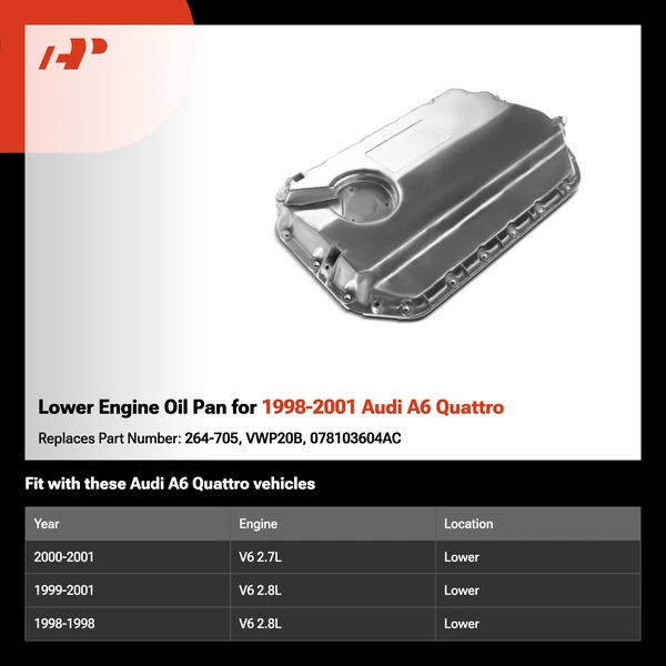 Lower Engine Oil Pan for 1998-2001 Audi A6 Quattro
