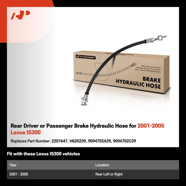 Rear Driver or Passenger Brake Hydraulic Hose for 2001-2005 Lexus IS300