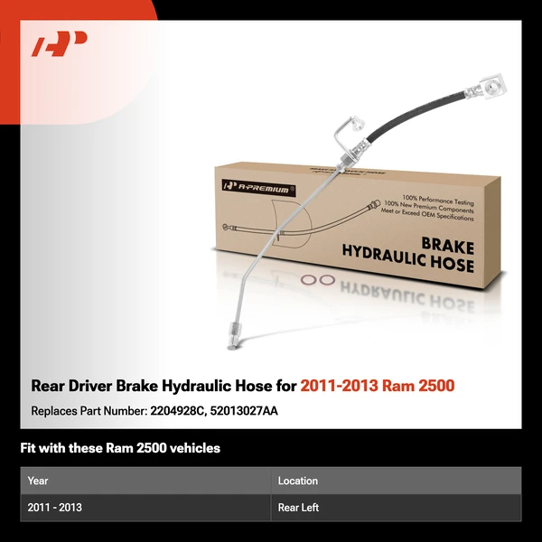 Rear Driver Brake Hydraulic Hose for 2011-2013 Ram 2500
