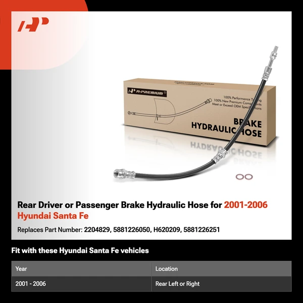Rear Driver or Passenger Brake Hydraulic Hose for 2001-2006 Hyundai Santa Fe