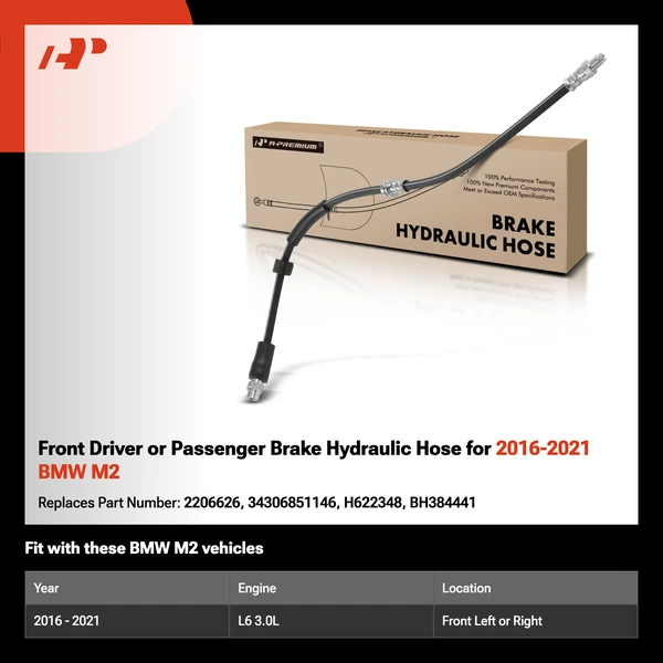 Front Driver or Passenger Brake Hydraulic Hose for 2016-2021 BMW M2