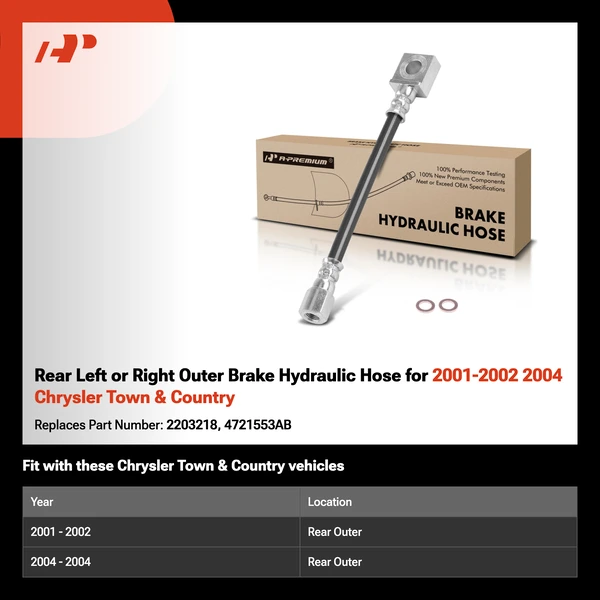 Rear Left or Right Outer Brake Hydraulic Hose for 2001-2002 2004 Chrysler Town & Country