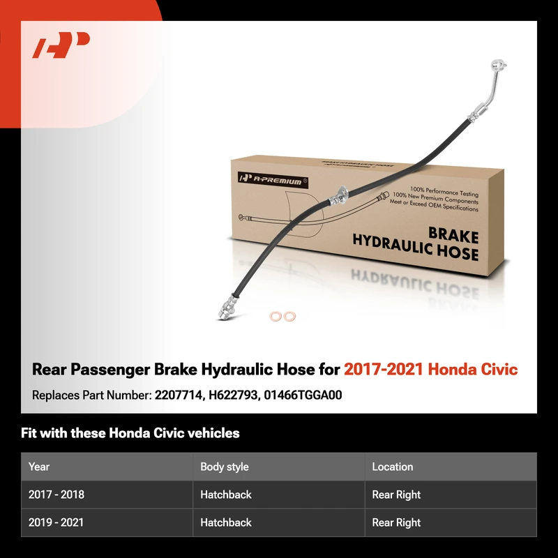 Rear Passenger Brake Hydraulic Hose for 2017-2021 Honda Civic