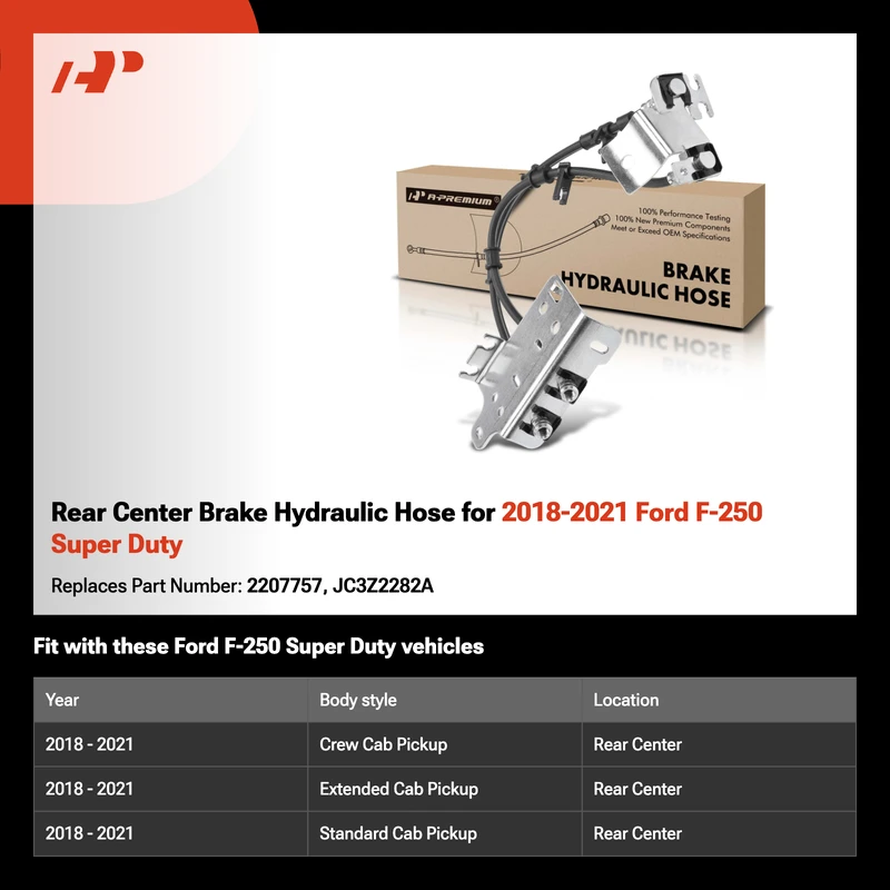 Rear Center Brake Hydraulic Hose for 2018-2021 Ford F-250 Super Duty