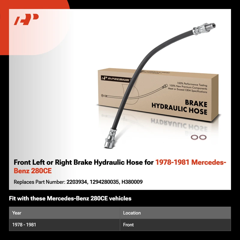 Front Left or Right Brake Hydraulic Hose for 1978-1981 Mercedes-Benz 280CE