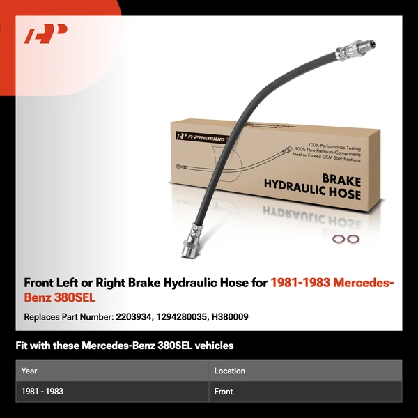 Front Left or Right Brake Hydraulic Hose for 1981-1983 Mercedes-Benz 380SEL