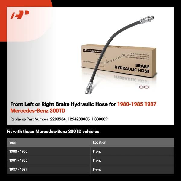 Front Left or Right Brake Hydraulic Hose for 1980-1985 1987 Mercedes-Benz 300TD