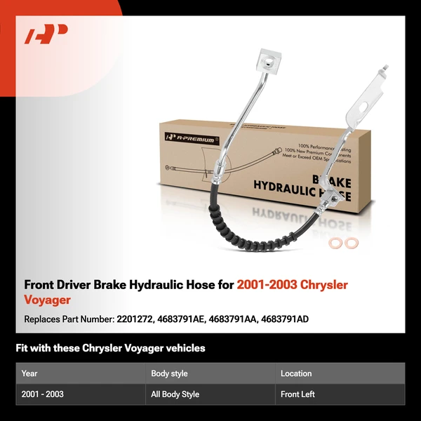 Front Driver Brake Hydraulic Hose for 2001-2003 Chrysler Voyager