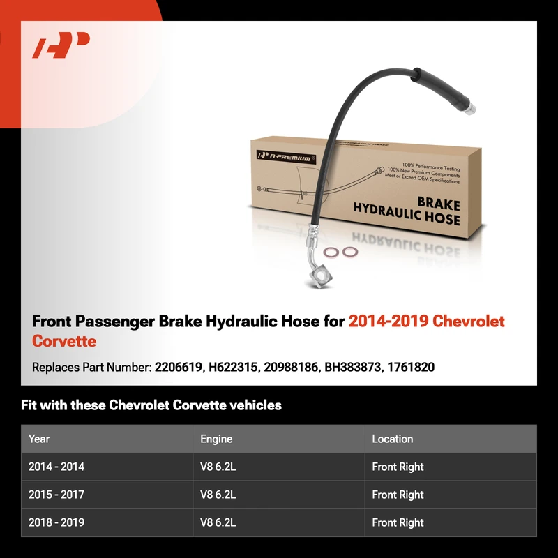 Front Passenger Brake Hydraulic Hose for 2014-2019 Chevrolet Corvette