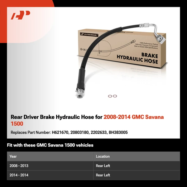 Rear Driver Brake Hydraulic Hose for 2008-2014 GMC Savana 1500
