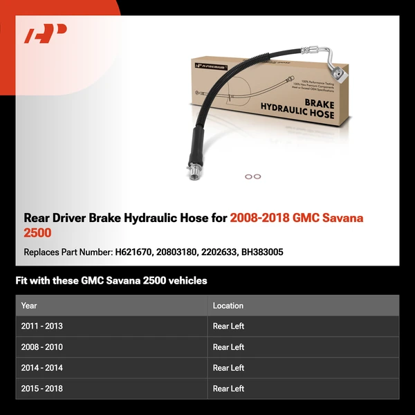 Rear Driver Brake Hydraulic Hose for 2008-2018 GMC Savana 2500