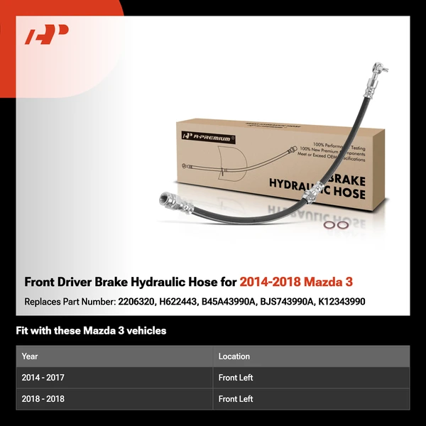 Front Driver Brake Hydraulic Hose for 2014-2018 Mazda 3
