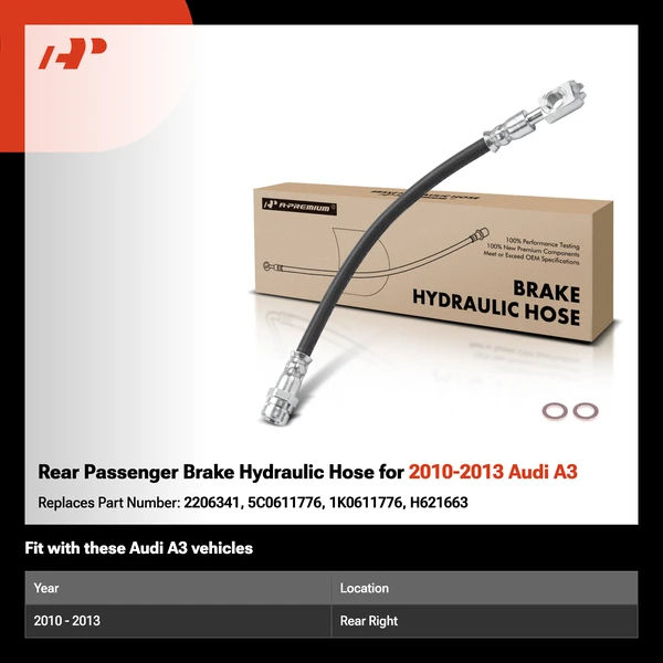 Rear Passenger Brake Hydraulic Hose for 2010-2013 Audi A3