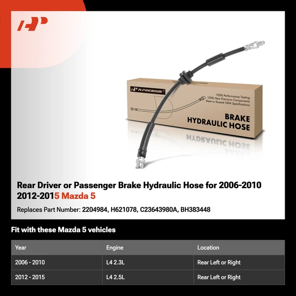 Rear Driver or Passenger Brake Hydraulic Hose for 2006-2010 2012-2015 Mazda 5