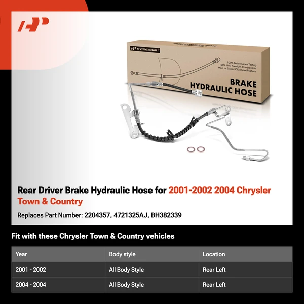 Rear Driver Brake Hydraulic Hose for 2001-2002 2004 Chrysler Town & Country