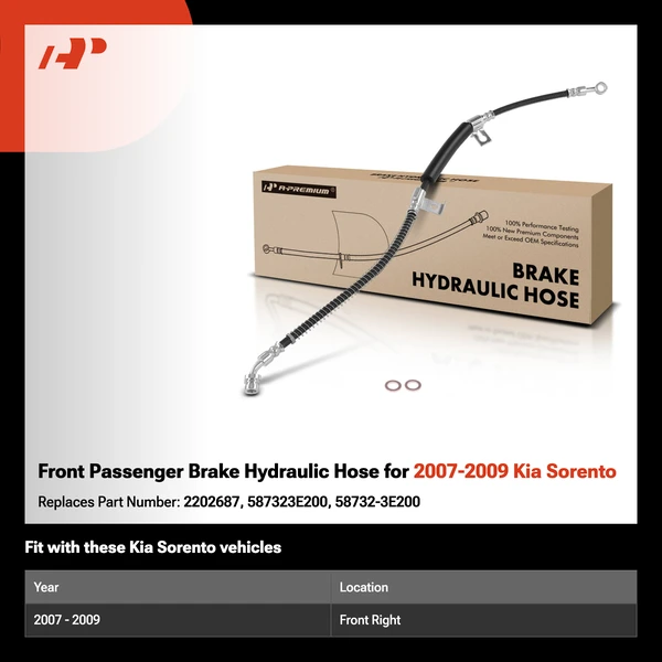 Front Passenger Brake Hydraulic Hose for 2007-2009 Kia Sorento