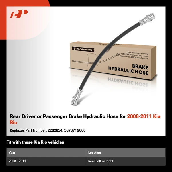 Rear Driver or Passenger Brake Hydraulic Hose for 2008-2011 Kia Rio