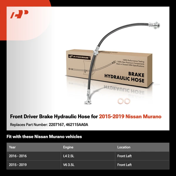 Front Driver Brake Hydraulic Hose for 2015-2019 Nissan Murano