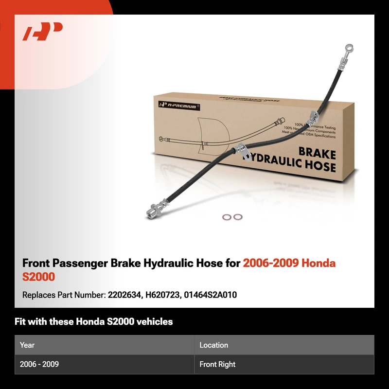 Front Passenger Brake Hydraulic Hose for 2006-2009 Honda S2000