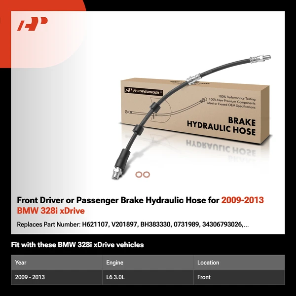Front Driver or Passenger Brake Hydraulic Hose for 2009-2013 BMW 328i xDrive