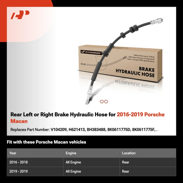 Rear Left or Right Brake Hydraulic Hose for 2016-2019 Porsche Macan