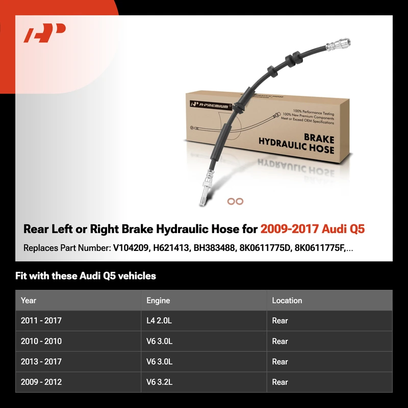 Rear Left or Right Brake Hydraulic Hose for 2009-2017 Audi Q5